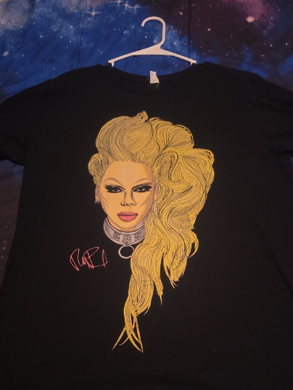 Black Graphic Tee with Blonde Drag Portrait